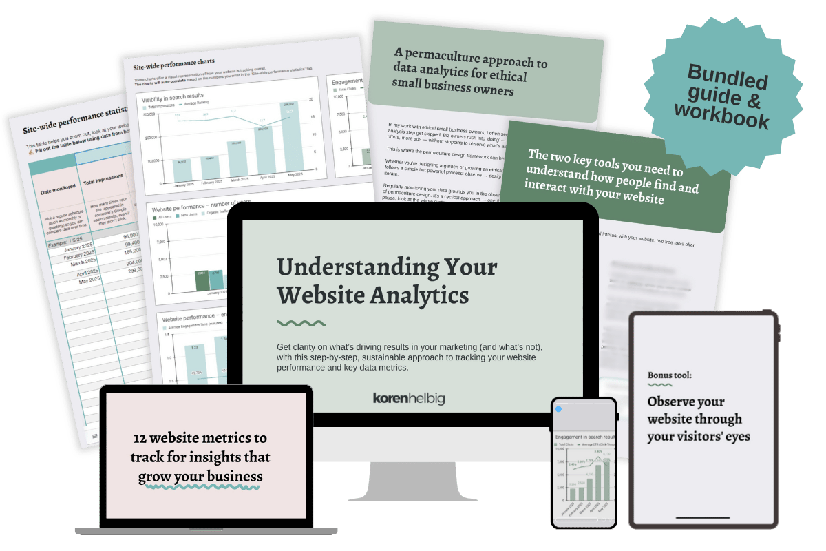 Understanding Your Analytics bundle (2) A graphic showing lots of different pages from the bundled data analytics for small business guide and workbook