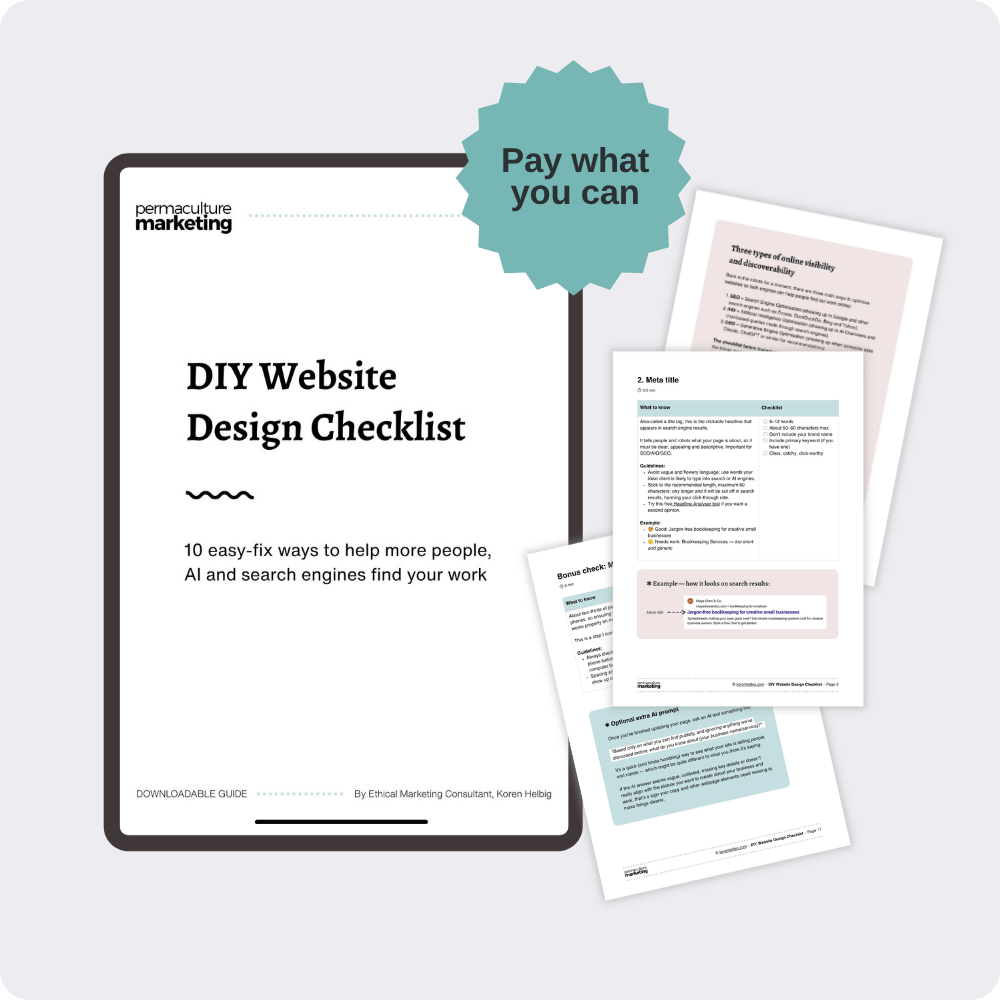 A mock up of the DIY Website Design Checklist front cover, surrounded by screenshots from inside the PDF
