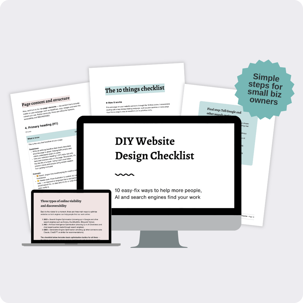A selection of screengrabs from inside the DIY Website Design Checklist