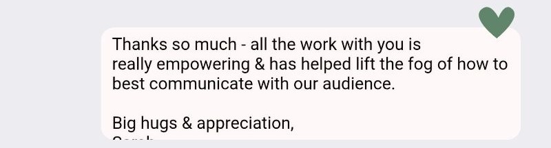 Screengrab of an email from a happy digital marketing coaching client
